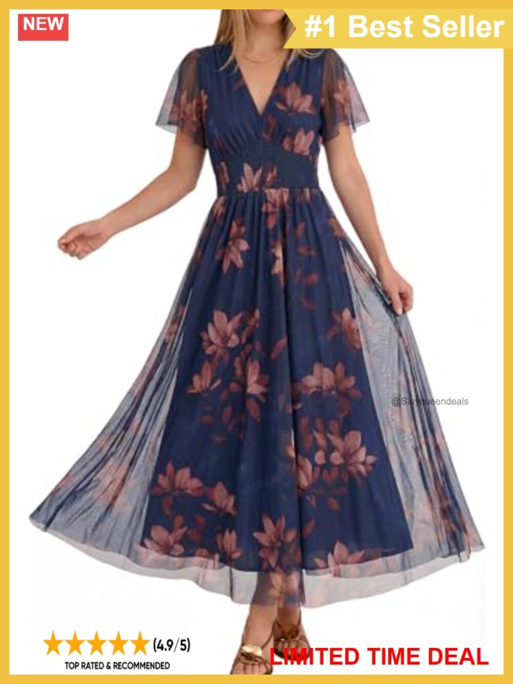 Floral Tulle Maxi Dress V-Neck Short Sleeve Summer Wedding Guest